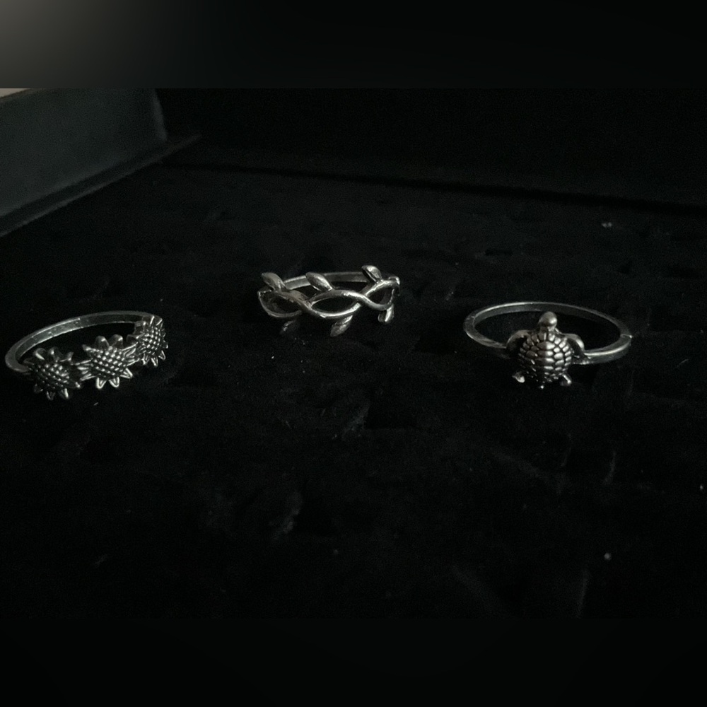 New x3 Silver Tone Rings Turtle Flowers Nature Boho Trendy Fashion Set Size 5/6 - Picture 4 of 7